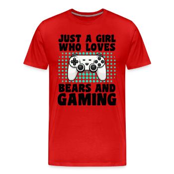 Gamer and Bear: Videospiele und wilde Abenteuer - Männer Premium Bio T-Shirt - Rot - Vorne - Damien (186cm)