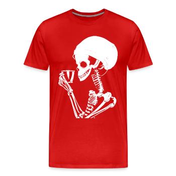 Sarcastic Funny Skeleton Drinking Espresso Coffee - Men's Premium Organic T-Shirt - red - Front - Damien (186cm)