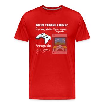 Mon temps libre : 100% gaming - T-shirt bio Premium Homme - rouge - Devant - Damien (186cm)