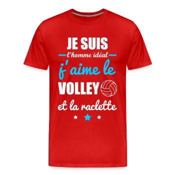 Homme idéal Volley, volleyball, volleyeur,raclette - T-shirt bio Premium Homme - rouge - Devant - Damien (186cm)
