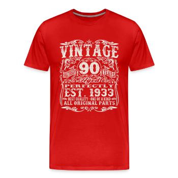 1933 geboren - 90 Jahre alt - Männer Premium Bio T-Shirt - Rot - Vorne - Damien (186cm)
