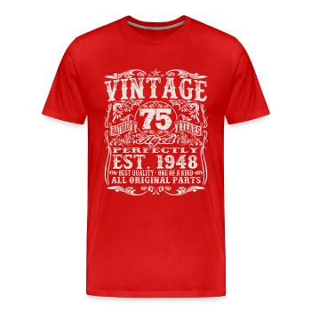 né en 1948 - 75 ans - T-shirt bio Premium Homme - rouge - Devant - Damien (186cm)