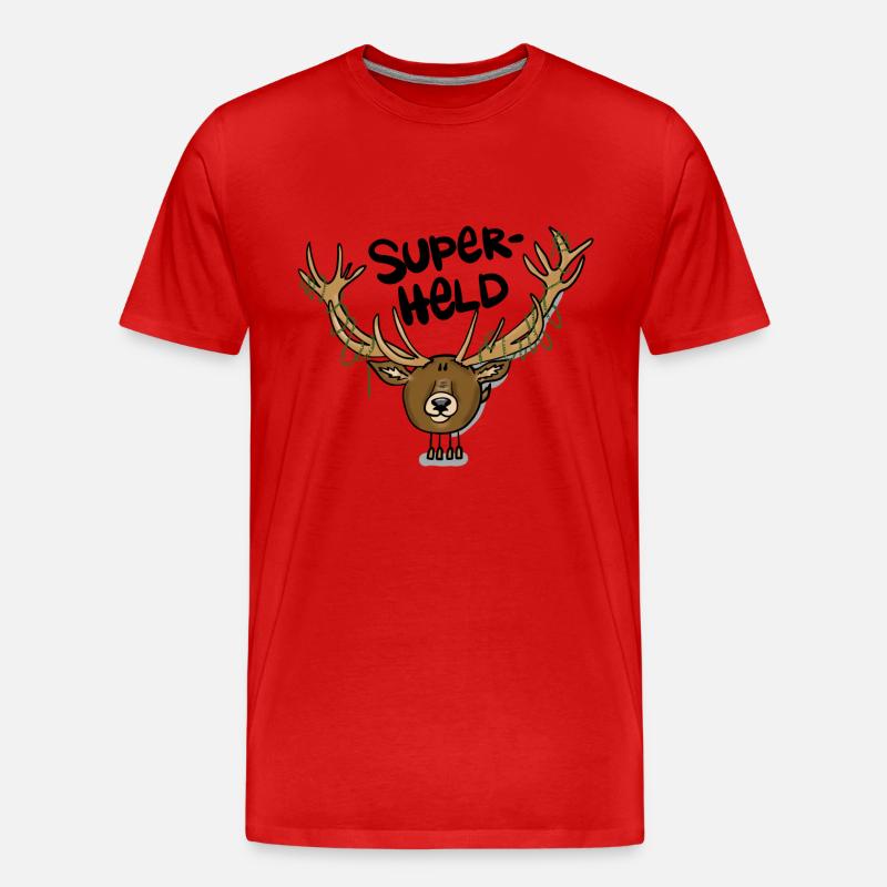 Hirsch Superheld - Männer Premium Bio T-Shirt - Rot