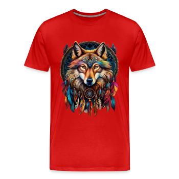 Wolf und Traumfänger - Männer Premium Bio T-Shirt - Rot - Vorne - Damien (186cm)