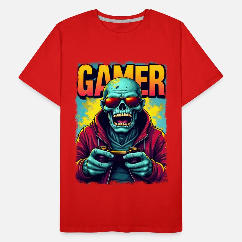 Zocker-Zombie mit Controller Männer Premium Bio T-Shirt