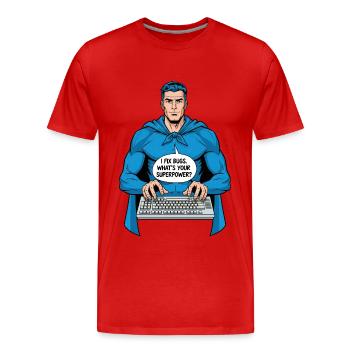 Superheld: Ich fixiere Bugs! - Männer Premium Bio T-Shirt - Rot - Vorne - Damien (186cm)