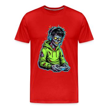 Zombie Gamer – Hirn braucht Pause! - Männer Premium Bio T-Shirt - Rot - Vorne - Damien (186cm)