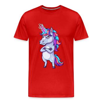 Genervtes Einhorn: Glitzer & Zorn! - Männer Premium Bio T-Shirt - Rot - Vorne - Damien (186cm)