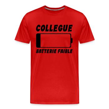 Collègue Fatigué Cadeau Humour Batterie Faible - T-shirt bio Premium Homme - rouge - Devant - Damien (186cm)
