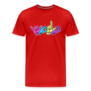 Yolo Vous ne vivez qu’une fois avec la langue des signes DGS - T-shirt bio Premium Homme - rouge - Devant - Damien (186cm)