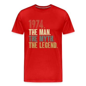 Né en 1974, l’homme, le mythe, la légende - T-shirt bio Premium Homme - rouge - Devant - Damien (186cm)