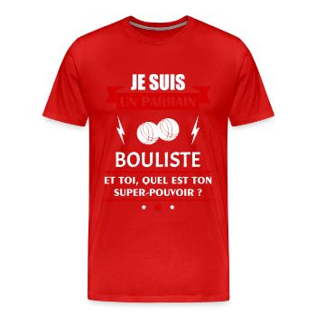 Je suis un parrain bouliste super pouvoir, noël - T-shirt bio Premium Homme - rouge - Devant - Damien (186cm)
