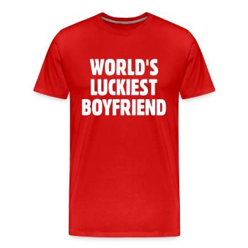 World's Luckiest Boyfriend - Men's Premium Organic T-Shirt - red - Front - Damien (186cm)