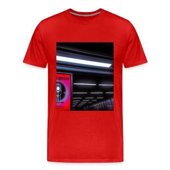 Futuristic cyborg in subway station - Men's Premium Organic T-Shirt - red - Front - Damien (186cm)
