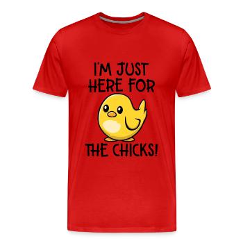 Just here for the chicks - Men's Premium Organic T-Shirt - red - Front - Damien (186cm)