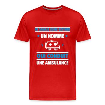 Un homme qui conduit une ambulance - T-shirt bio Premium Homme - rouge - Devant - Damien (186cm)