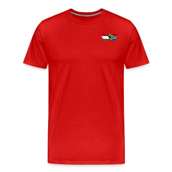Hongrie Afrique du Sud Drapeau Mains Coeur Forme - T-shirt bio Premium Homme - rouge - Devant - Damien (186cm)