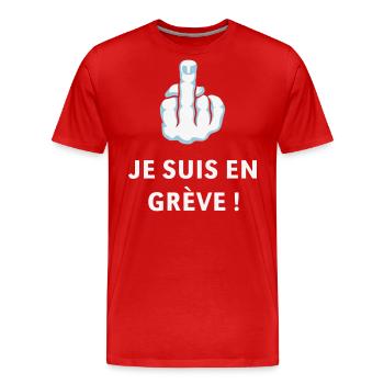 Doigt D’Honneur – Je Suis En Grève ! (Médius) - T-shirt bio Premium Homme - rouge - Devant - Damien (186cm)