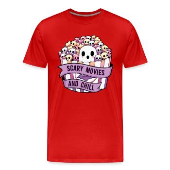 Films d’horreur et détente - T-shirt bio Premium Homme - rouge - Devant - Damien (186cm)