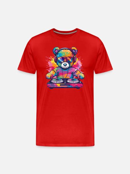 Bunter DJ Teddy - Männer Premium Bio T-Shirt - Rot