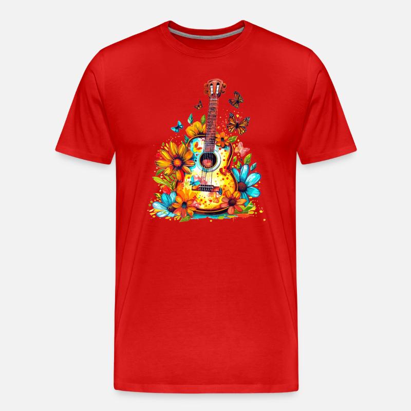 Bunte Gitarre mit Blumen - Männer Premium Bio T-Shirt - Rot