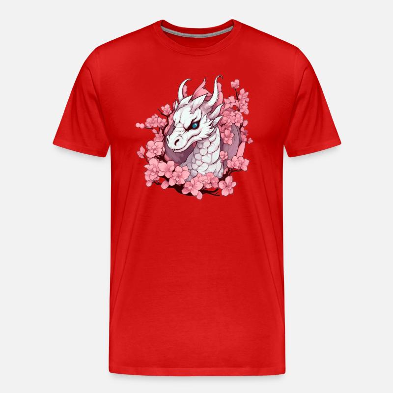 Weißer Drache mit Kirschblüten - Männer Premium Bio T-Shirt - Rot