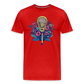 Lacrosse meets flowers - Men's Premium Organic T-Shirt - red - Front - Damien (186cm)