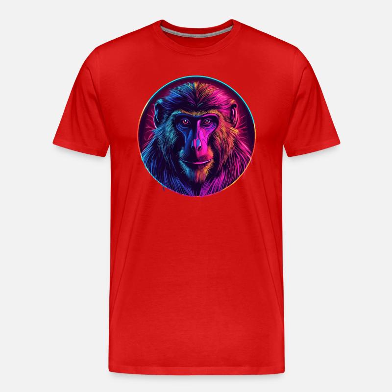 Neon Mandrill Affe - Männer Premium Bio T-Shirt - Rot