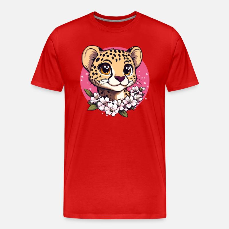 Gepard mit Kirschblüten - Männer Premium Bio T-Shirt - Rot