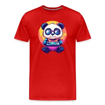 Gamer Panda with console - Men's Premium Organic T-Shirt - red - Front - Damien (186cm)