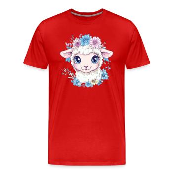 Flowery Sheep Cartoon - Men's Premium Organic T-Shirt - red - Front - Damien (186cm)
