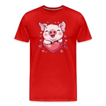 Aimer le cochon avec du cœur - T-shirt bio Premium Homme - rouge - Devant - Damien (186cm)