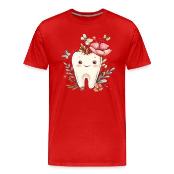 Blossom tooth with butterflies - Men's Premium Organic T-Shirt - red - Front - Damien (186cm)