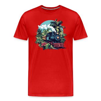 Dampflok durch Palmen - Männer Premium Bio T-Shirt - Rot - Vorne - Damien (186cm)