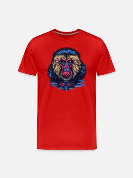 Mandrill Affe im Spiegel - Männer Premium Bio T-Shirt - Rot