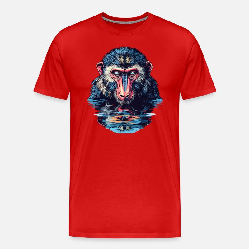 Mandrill im Wasserblick - Männer Premium Bio T-Shirt - Rot