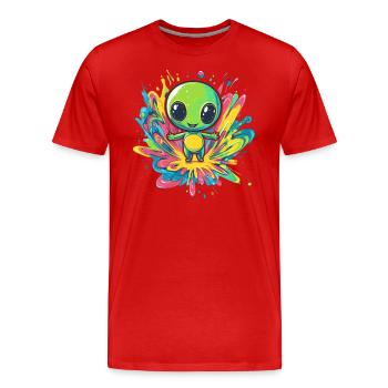 Bunter Alien auf Farbspritzer - Männer Premium Bio T-Shirt - Rot - Vorne - Damien (186cm)