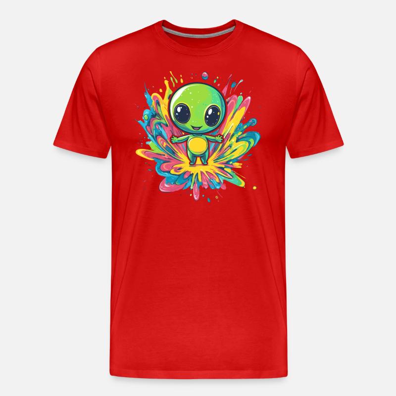 Bunter Alien auf Farbspritzer - Männer Premium Bio T-Shirt - Rot