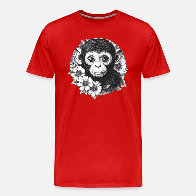 Schwarz-Weiß Affe mit Blumen - Männer Premium Bio T-Shirt - Rot