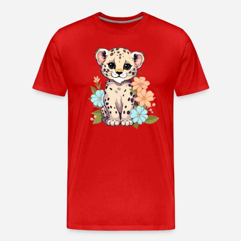 Leopard mit Blumen - Männer Premium Bio T-Shirt - Rot
