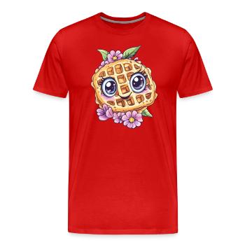 Lächelnde Waffel mit Blumen - Männer Premium Bio T-Shirt - Rot - Vorne - Damien (186cm)