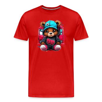 Ours streetstyle devant le train - T-shirt bio Premium Homme - rouge - Devant - Damien (186cm)