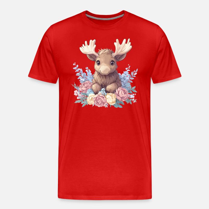 Süßer Elch mit Blumen - Männer Premium Bio T-Shirt - Rot