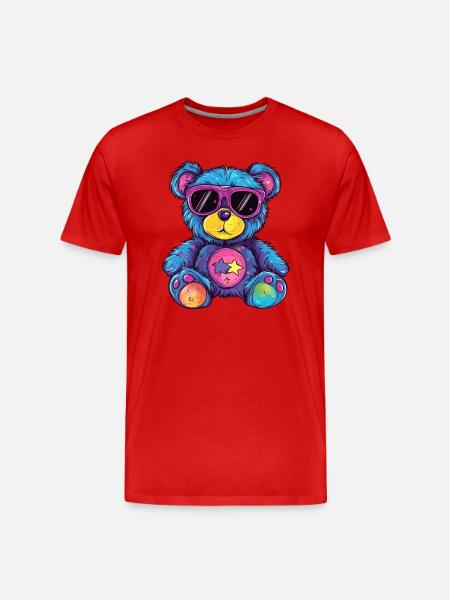 Bunter Sternen Teddy - Männer Premium Bio T-Shirt - Rot