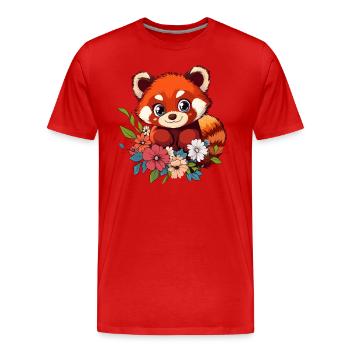 Roter Panda mit Blumen - Männer Premium Bio T-Shirt - Rot - Vorne - Damien (186cm)