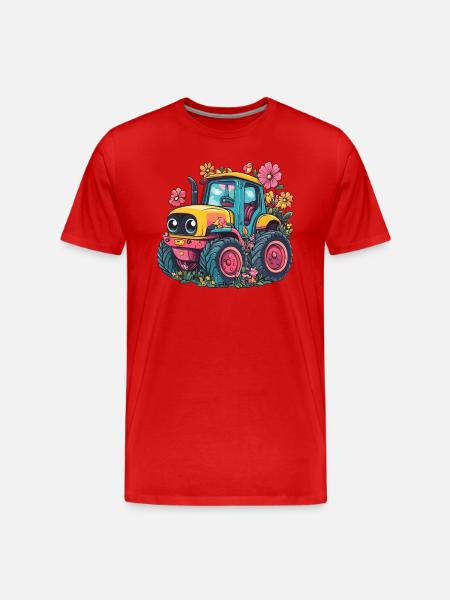 Cheerful Flower Tractor - Men's Premium Organic T-Shirt - red