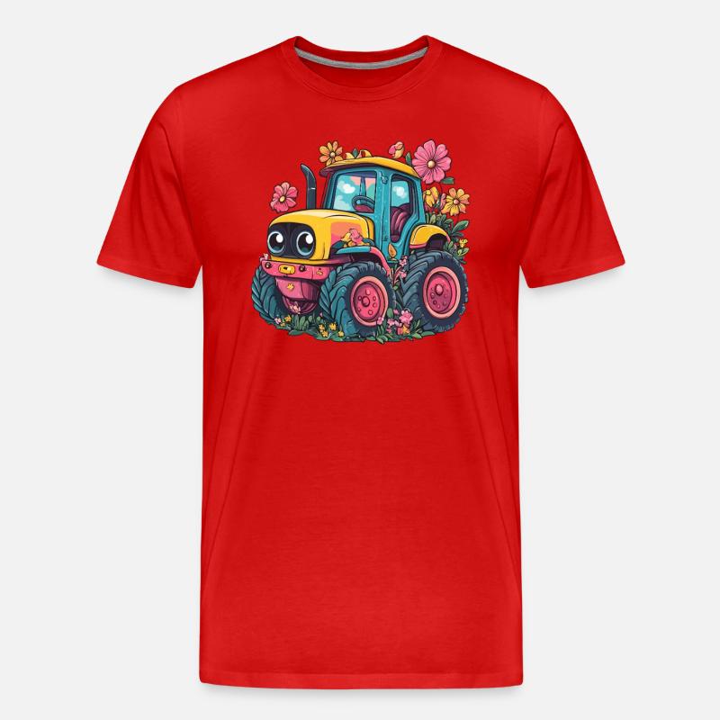Fröhlicher Blumen-Traktor - Männer Premium Bio T-Shirt - Rot