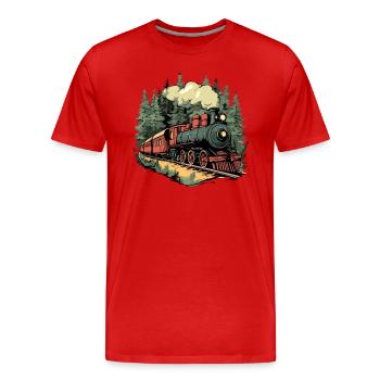 Forest train in the sunlight - Men's Premium Organic T-Shirt - red - Front - Damien (186cm)
