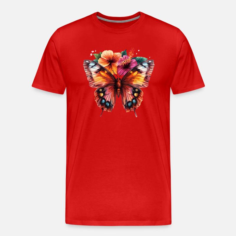 Bunter Schmetterling mit Blumen - Männer Premium Bio T-Shirt - Rot