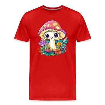champignon heureux dans le champ de fleurs - T-shirt bio Premium Homme - rouge - Devant - Damien (186cm)